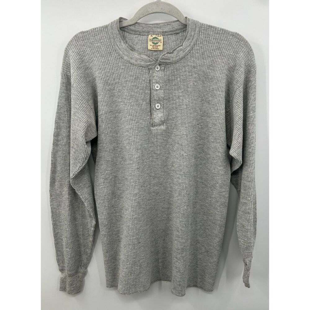 VTG Thermal Waffle Distressed Shirt XL Gray Northwest Territory USA Made Henley
